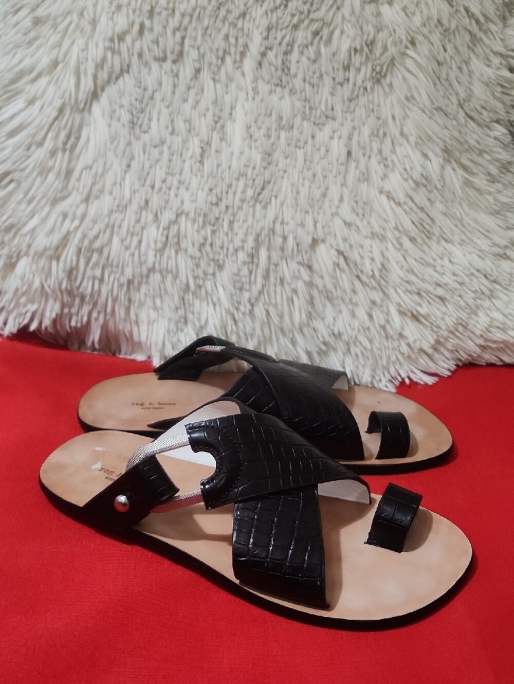 rag & bone August  Black Croc-Embossed Toe-Loop Sandals - Picture 3 of 9